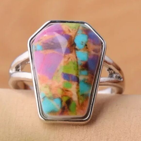 Ring multi color stone size 9 - Picture 1 of 10